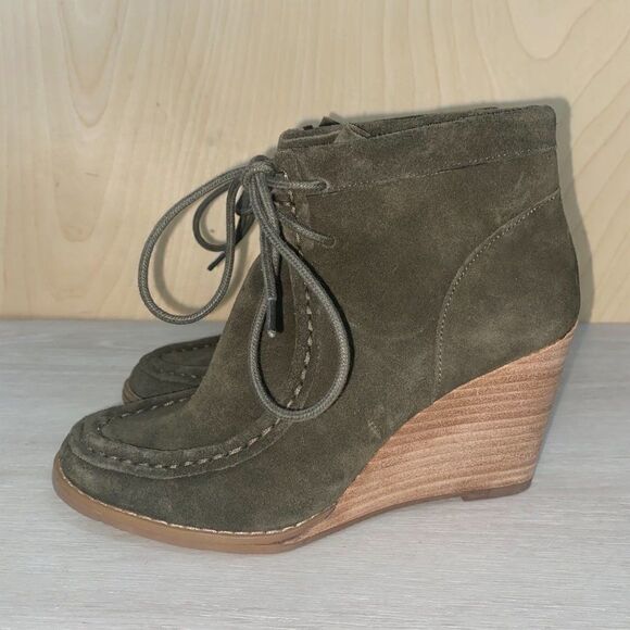 Lucky Brand Ysabel Moss Green Lace Up Wedge 5.5 - Picture 1 of 11